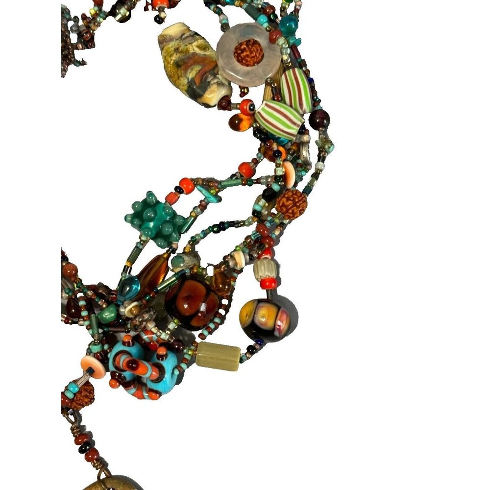 Vintage Multistrand Lampwork Veneitan Murano Beaded Necklace w/Hamsa Talisman - Picture 11 of 11